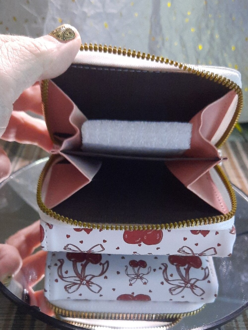 White Cherry-Print Wristlet Wallet - Compact Women’s Wallet - Picture 4 of 4